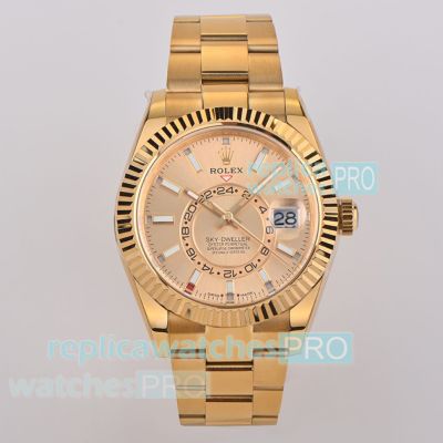 ES Factory 1-1 Replica Rolex Yellow Gold Sky-Dweller World Timer Oyster Watch 42mm 